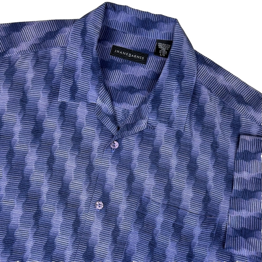 Jhane‎ Barnes Silk Shirt Mens Large Geometric Loop Collar Designer Preppy READ